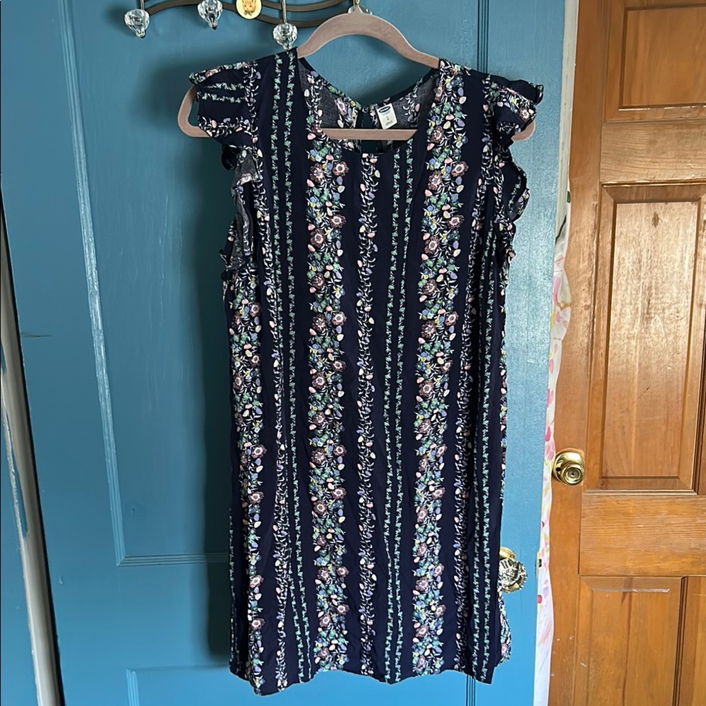Floral Striped Ruffle Sleeve Dress